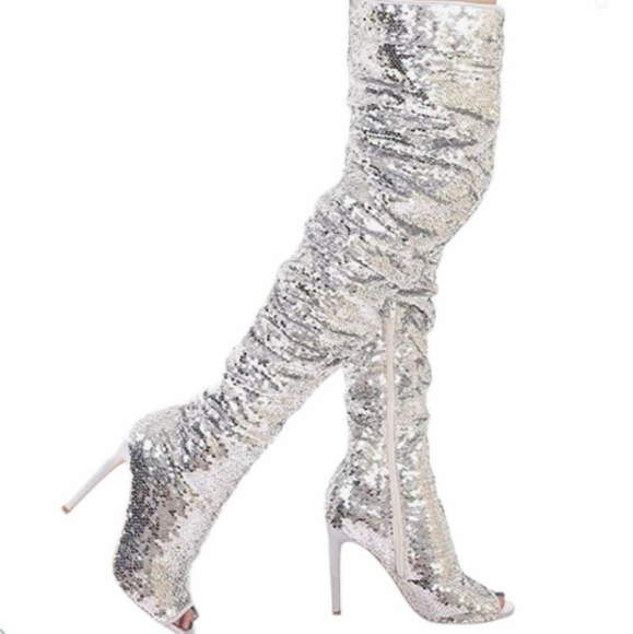 Thigh High Silver Boots NWT SZ 6-11 AVAILABLE - Picture 3 of 5